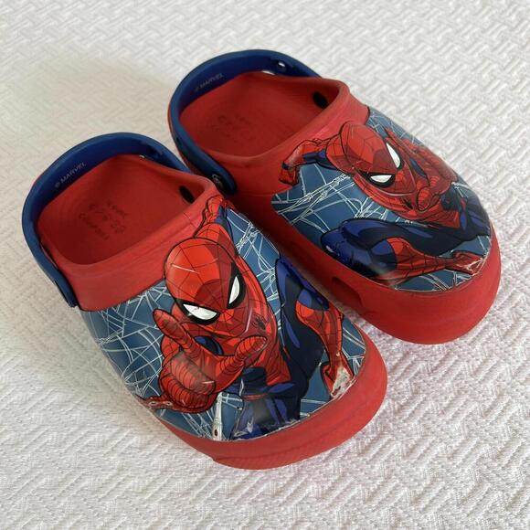 Crocs Juniors Size 3 Blue Red Spiderman Light Up Marvel Kids Slip on Shoes - Picture 10 of 11